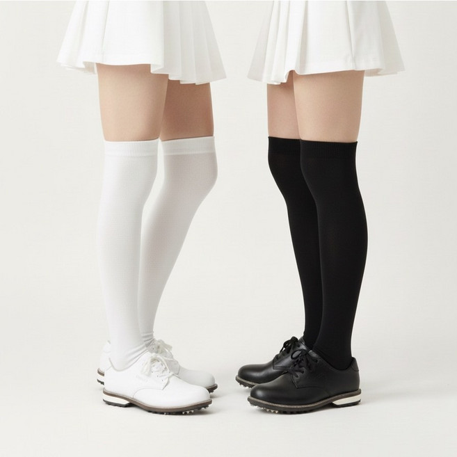 헬로버디 1+1 세트 여성 골프 단색 오버니삭스 골프 양말 2개 golf socks 사계절