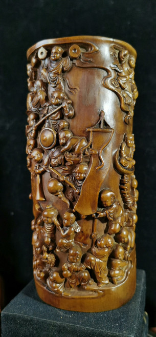 小葉黃楊木 百子鬧春筆筒, 詳情見包裝