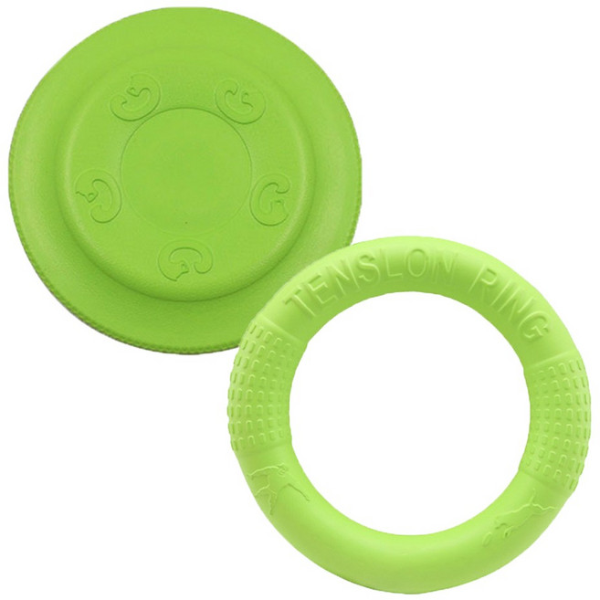 (당일발송) 이지유 강아지 대 형견 EVA 프리스비 2종 세트 원반 던지기 플라잉 장난감, 1세트, 그린