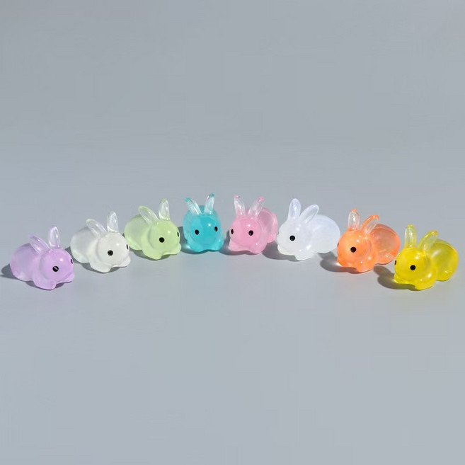 야광 수지 토끼 인테리어 소품 8개 세트 테라리움 화분 인테리어 만들기 재료 소품 미니어처, 믹스 컬러