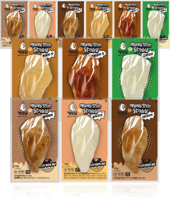 매맛닭 맛있는 소스 통 닭가슴살 6종 다이어트 식단, 12개, 100g