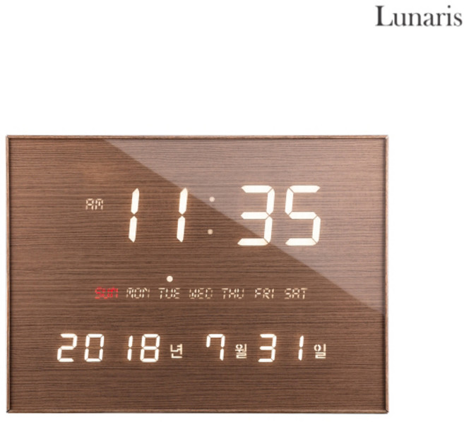 국산 루나리스 벽시계 날짜 요일 표시 FM수신 LED 벽걸이 전자 시계 46cm, FM수신 46cm[월넛브라운]