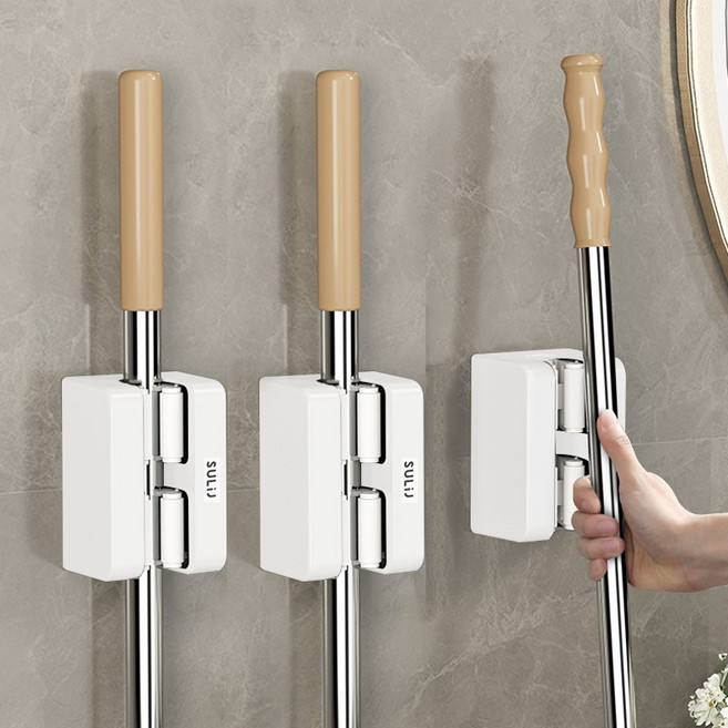 레디박스 프라임 강력접착 막대 밀대 청소도구 걸이 3개, 화이트, 1세트