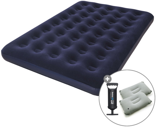 캠프빌리지 베스트웨이 에어매트+베개 2개+펌프 세트, 블루