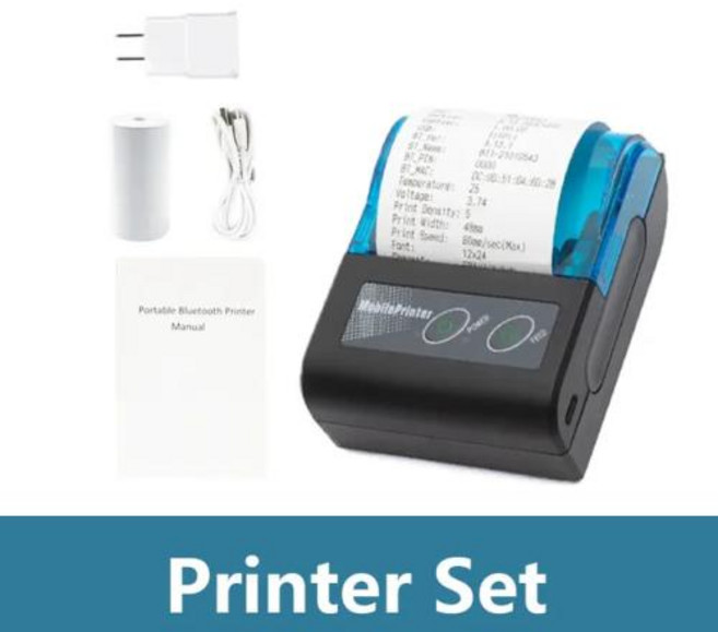 미니 휴대용 영수증 프린터 무선 블루투스 빌 티켓 열전사 윈도우 안드로이드 포켓 메이커용, 1개, 1) Printer Set - EU 플러그