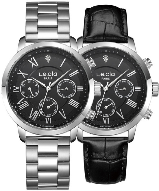 르끌라 포르트 멀티 다이아몬드 남자 남성 메탈 손목 가죽 시계 쿼츠 42mm