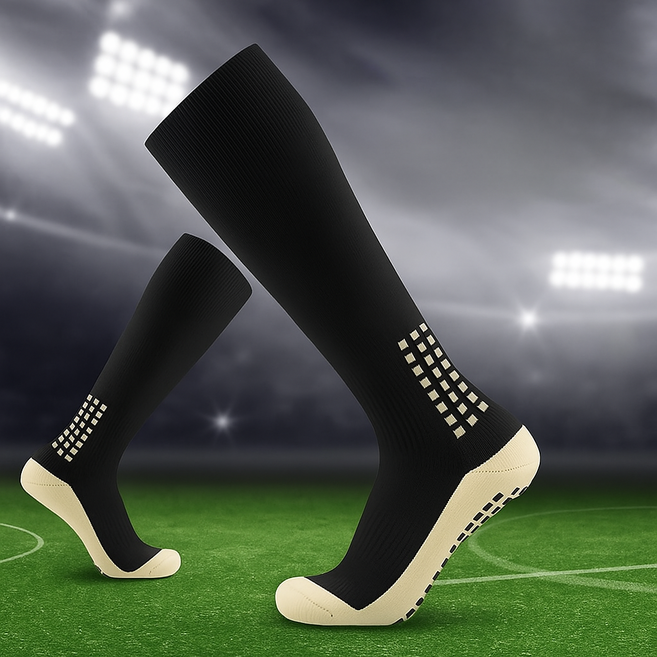 마켓버블 미끄럼방지 피로도감소 축구양말, 2개, 블랙