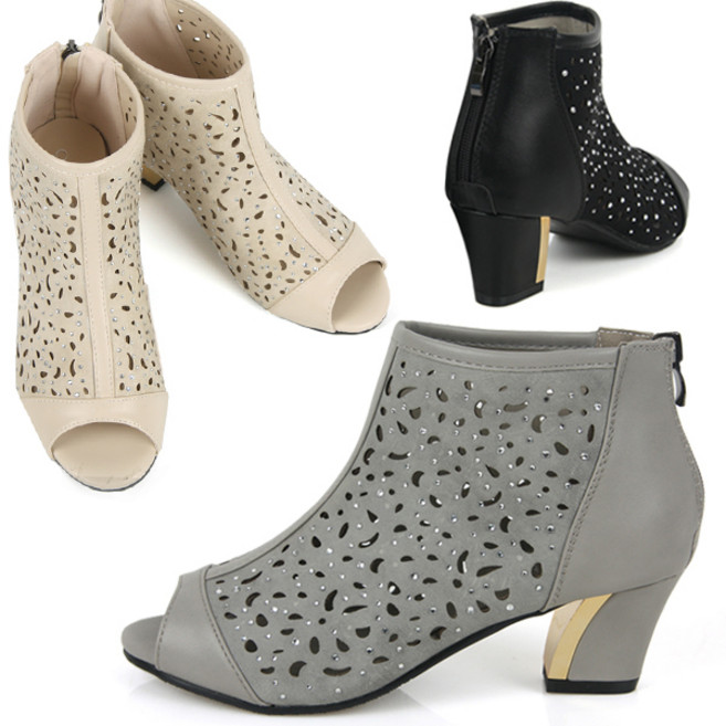 마이슈 발편한 여성 망사부츠 토오픈 펌프스힐 펀칭 부티 여름 여자워커