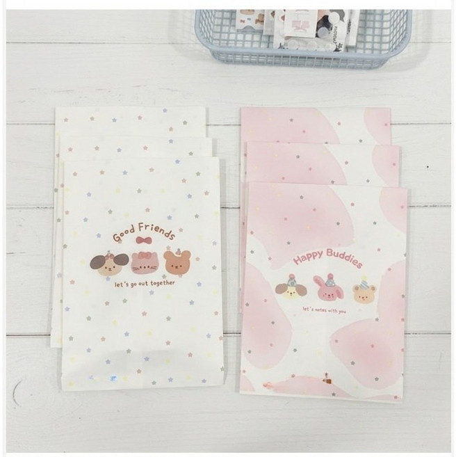 해피버디즈 캐릭터 종이봉투 포장봉투 구디백 50장 스티커포함, 50개, 화이트