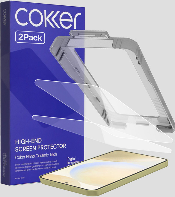 코커 압도적 터치감 갤럭시 S24 강화유리 액정 보호 필름 실크글라스 원터치 세트, 2개
