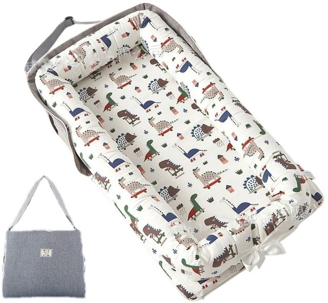 伊淶溫背包款嬰兒床中床：內外可拆洗便攜式防壓嬰兒睡窩、子宮仿生旅行床, 滑板恐龍(床+枕), 滑板恐龍