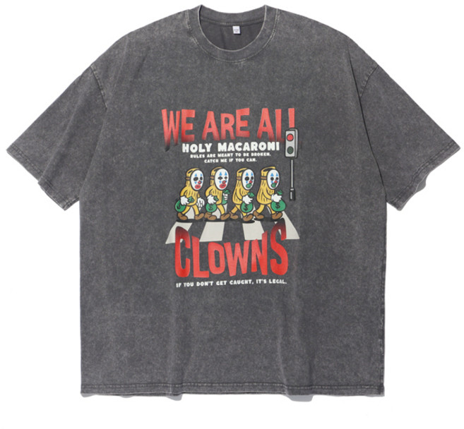 홀리마카로니 남녀공용 clowns 피그먼트 오버핏 프린팅 빅사이즈 티셔츠