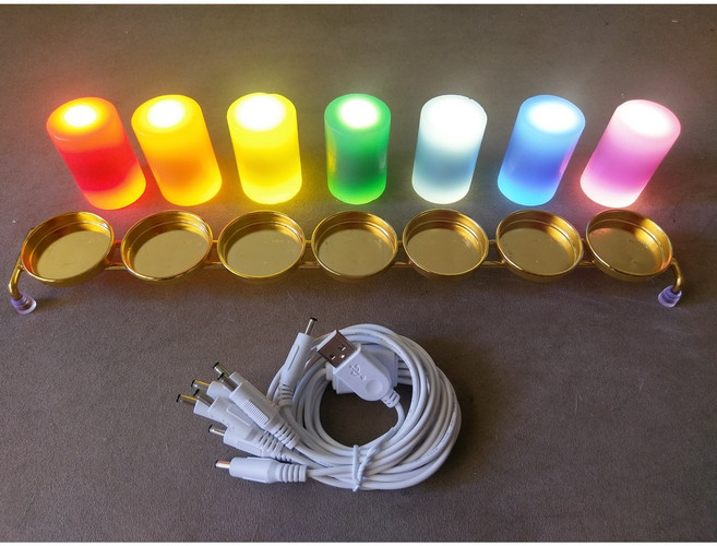 薇豐 充電式七彩蠟燭燈組 包含七彩燈、燈架、1對8充電線、福字貼紙, 中型14小時翻轉款