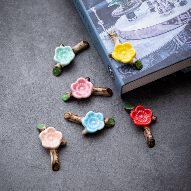 도자기 젓가락받침대 숟가락 받침대 매화 무늬 젓가락받침, 1개, 6색 매화 세트 F6-11