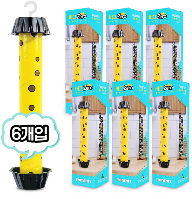 핌핀 버그제로 플라이스틱 초파리 끈끈이트랩, 6개