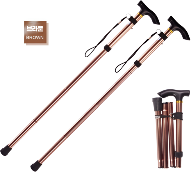 더이버 경량 5단 트레일 러닝 등산 하이킹 스틱 폴 세트, 2개, 브라운