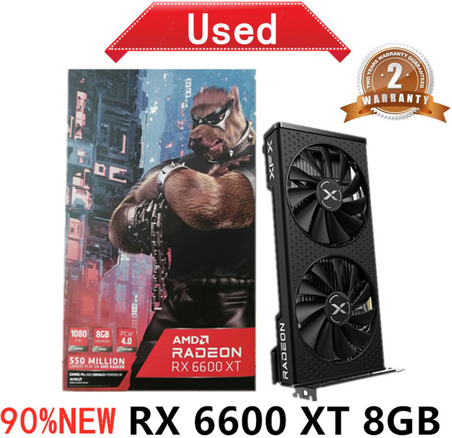 데스크탑 PC 컴퓨터 게임 그래픽 카드 XFX RX 6600 XT 6600XT RX6600 8GB AMD GPU Radeon RX6600XT GDDR6 비디오, 2) RX 6600XT-8GB