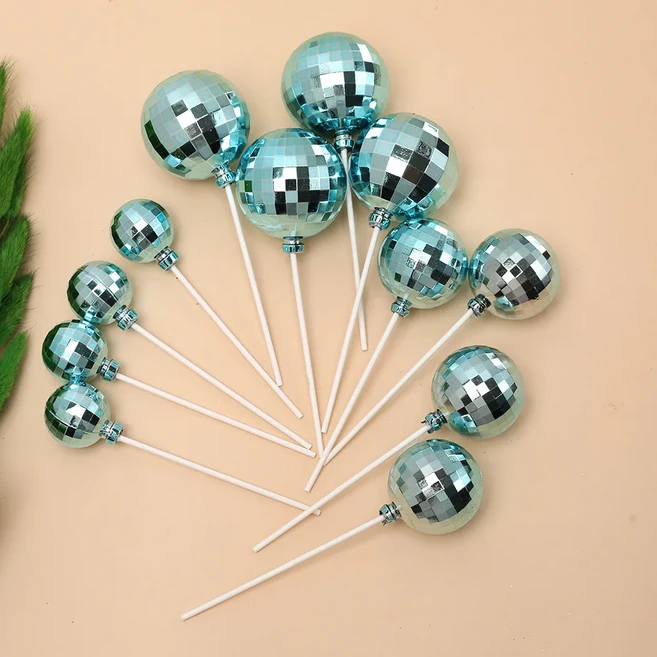 12개 실버 디스코 볼 케이크 장식 카우보이 생일 파티 토퍼 1970년대, 04 12pcs blue