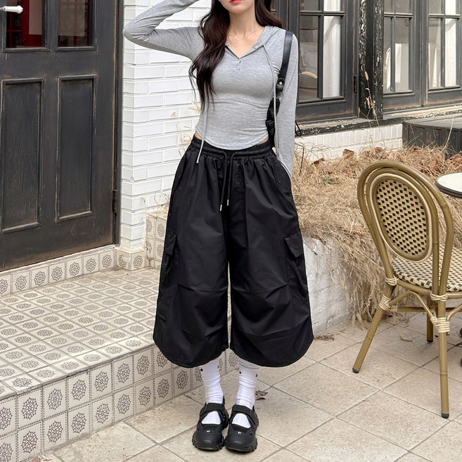 앤샵 버뮤다 카고 벌룬핏 [남녀공용] 투웨이 스트릿 와이드 밴딩 팬츠 7부 8부 덴버