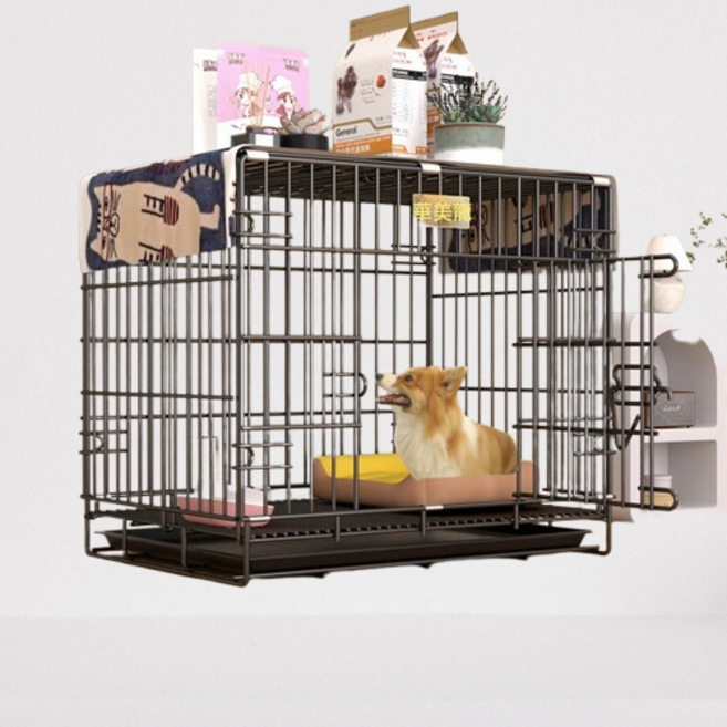 狗籠子小型犬家用帶廁所摺疊鐵籠子貓籠兔籠雞籠寵物籠子一件代發, 1個, 黑色套餐一:S-50*32*38cm