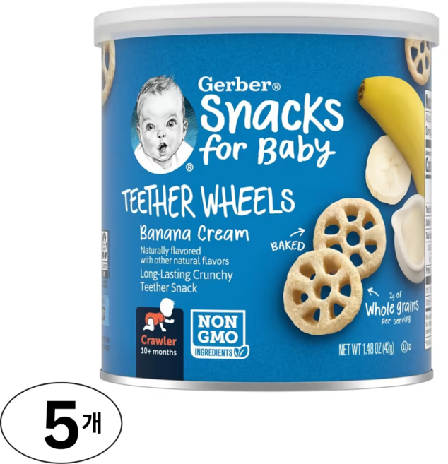 Gerber 티더 휠스 8개월 이상 바나나 크림, 5개, Banana Cream, 42g