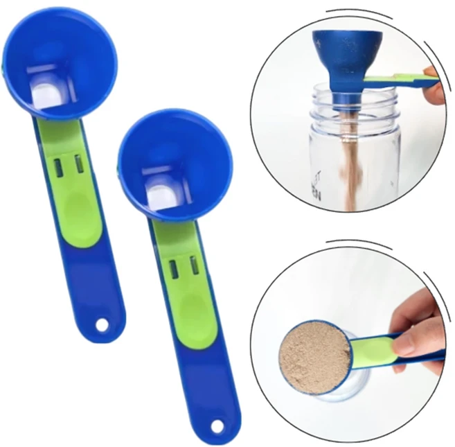 이숍 반자동 계량스푼 보충제 분유 스쿱 깔대기, 2개, 블루 - 쿠팡