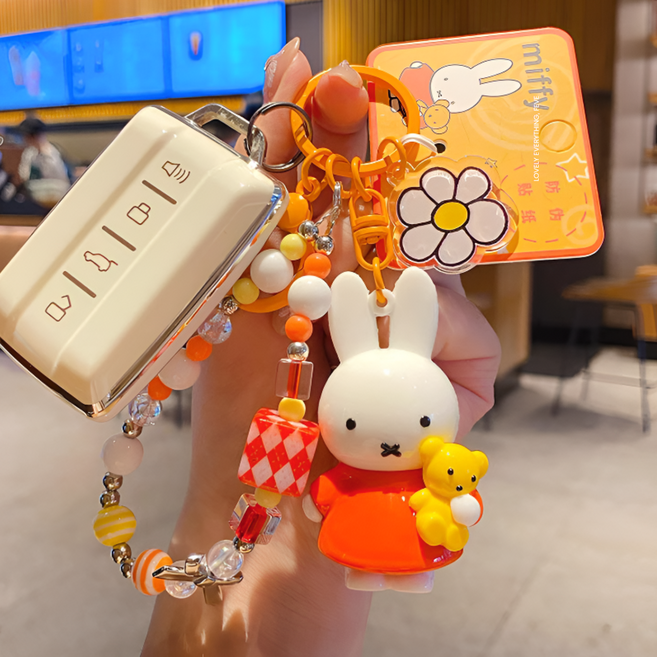 정품 미피 플라워 참 비즈 스트랩 키링, 1개, 주황미피