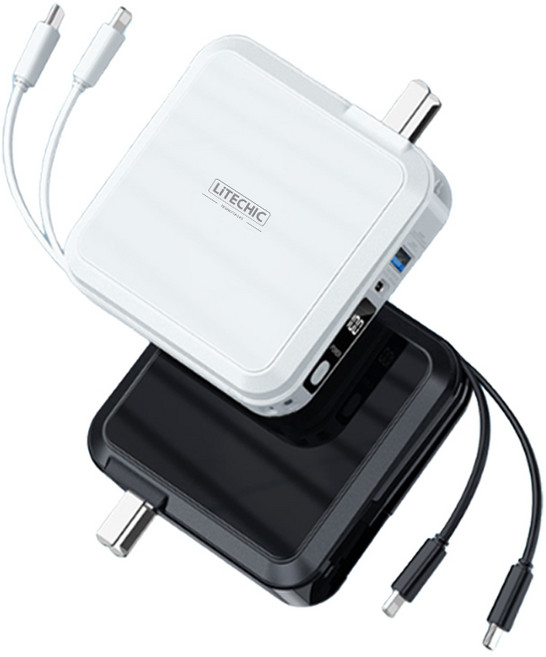 TECHCHIC 行動電源 內建多線 高容量 智能顯示 多重安全保護, 黑色, 15000mah