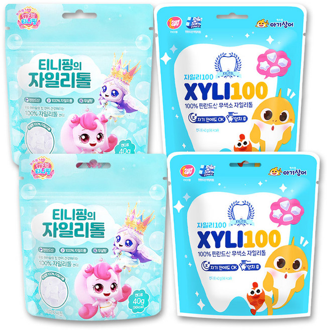 핑크퐁 아기상어 자일리100 2개 + 티니핑의 자일리톨 2개, 40g, 1세트