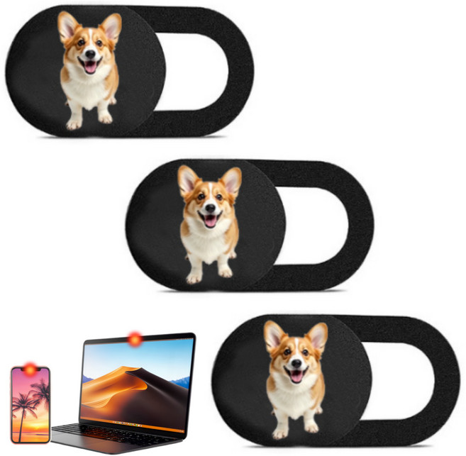 노트북 카메라가리개 웹캠커버 테블릿 핸드폰 렌즈 차단 3P 세트, 기분좋은 웰시코기 3종, 1세트, 기분좋은 웰시코기 3종