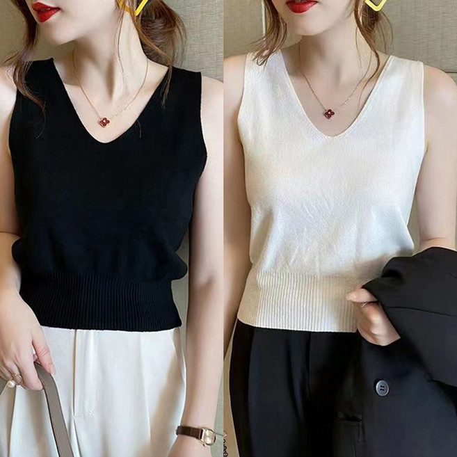 ROYALBELLE 1+1(2장세트) 여성 브이넥 슬림핏 이너용 민소매 티셔츠 패션 편안한 착용 나시 M01010112