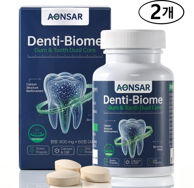 구강케어 멀티 기능성 칼슘 정 구강유산균 잇몸 영양제 프로바이오틱스 프리바이오틱스 자일리톨 칼슘 메가도스비타민C 프로폴리스 원액 복합비타민 치아 잇몸 건강 구강 영양제, 2개, 60정