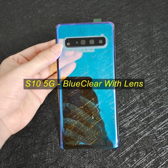 갤럭시 S10 5G Plus 배터리 커버 후면 유리 패널 하우징 케이스 교체 용 투명, 01 S105G-BlueClear Lens