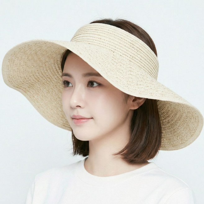 여름 지사썬캡 돌돌이 웨이브 스트로우 와이드햇 시원한 밀짚 챙이 넓은