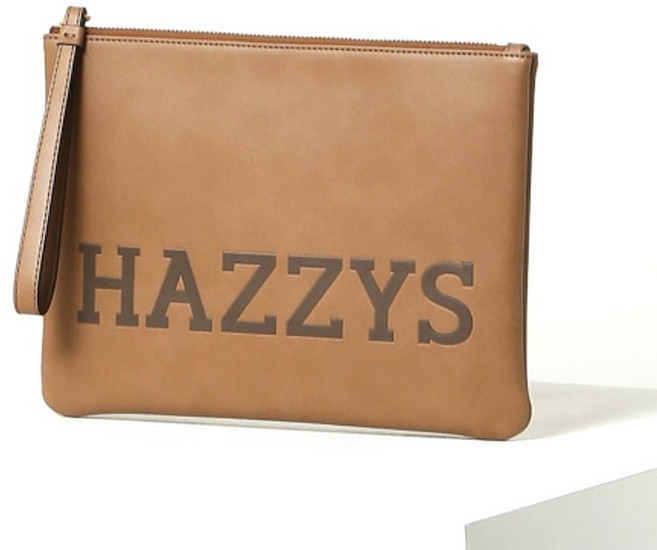 헤지스 브라운 로고배색 가죽 여성 클러치백