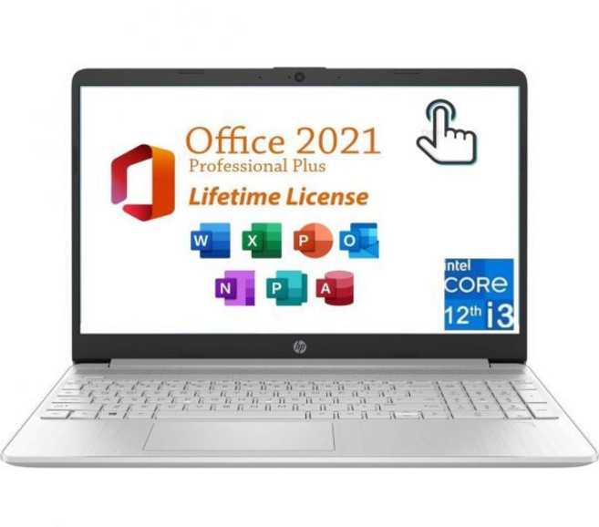 비즈니스 및 학생용 HP 15 노트북 Microsoft Office 2021 평생 라이선스 15.6인치 HD 터치스크린 디스플레이인텔 12th i31215U(6코어)웹캠 (Wi, 32GB RAM | 1TB SSD, 1개