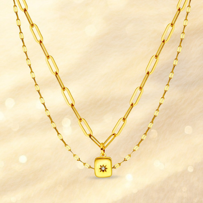 [러브넛] 순금(11.25g) 3돈 모네 클립 레이어드 여성 금 목걸이