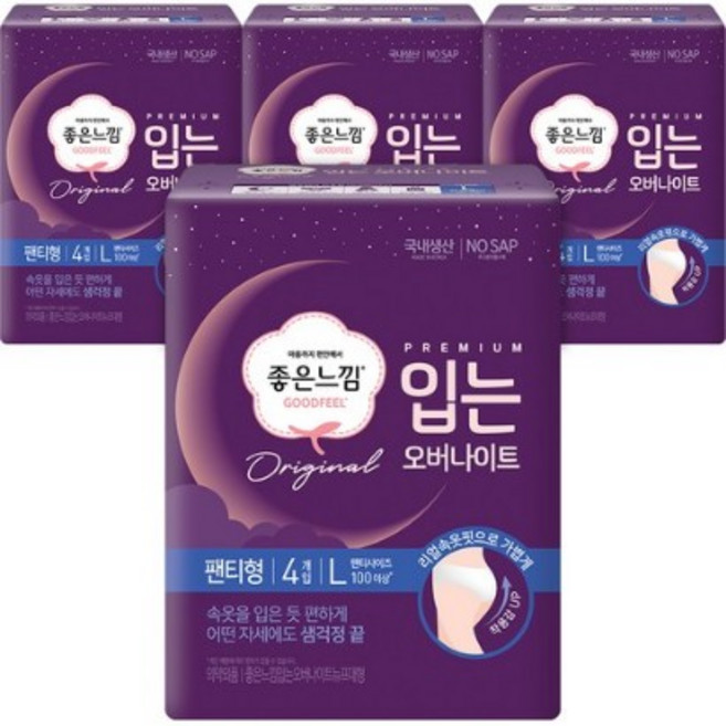 좋은느낌 프리미엄 입는 오버나이트, 대형, 4개입, 24개