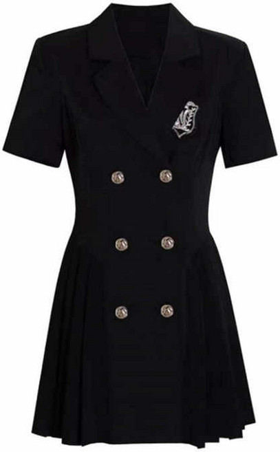 짧은팔 영국교복 검정 골드 졸업사진컨셉 자켓원피스 프레피룩