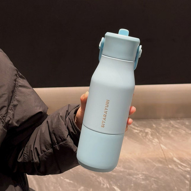 SITARAYURI 保溫瓶 700ML 提把設計 附吸管口, 藍色, 1個