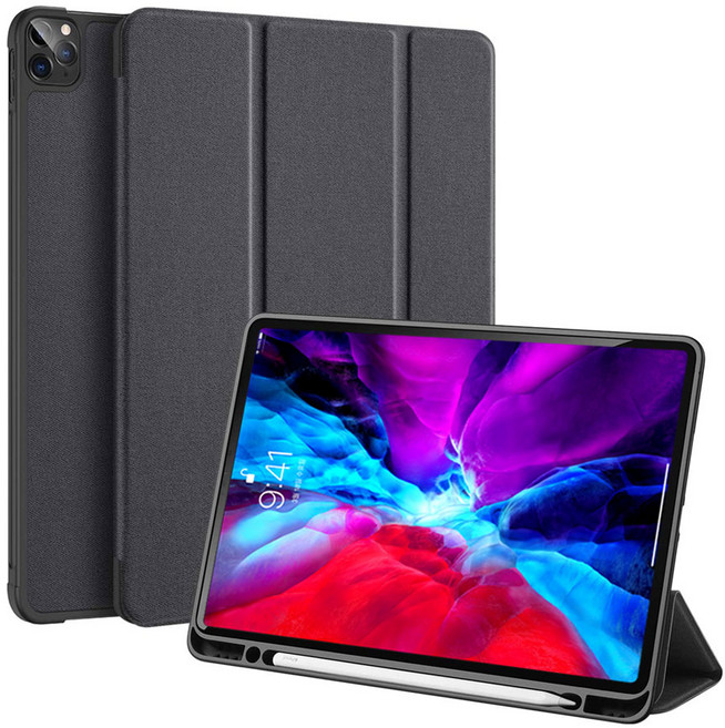 펜슬 수납 커버 레더 스탠드 태블릿 케이스, 블랙, 1개