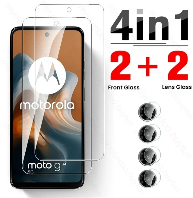 Motorola Moto G34 5G 9H 강화 유리 케이스 용 4In1 화면 보호기 MotoG34 G 34 54 24 14 04 04s 84 4G 카메, 01 4In1 2전면 2Lens, 09 Moto G24 4G