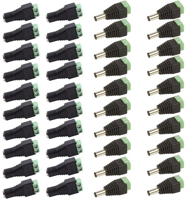 DC 전원 잭 2.1x5.5mm 암수 세트 12V 배럴 커넥터 보안카메라 TV용, 20세트