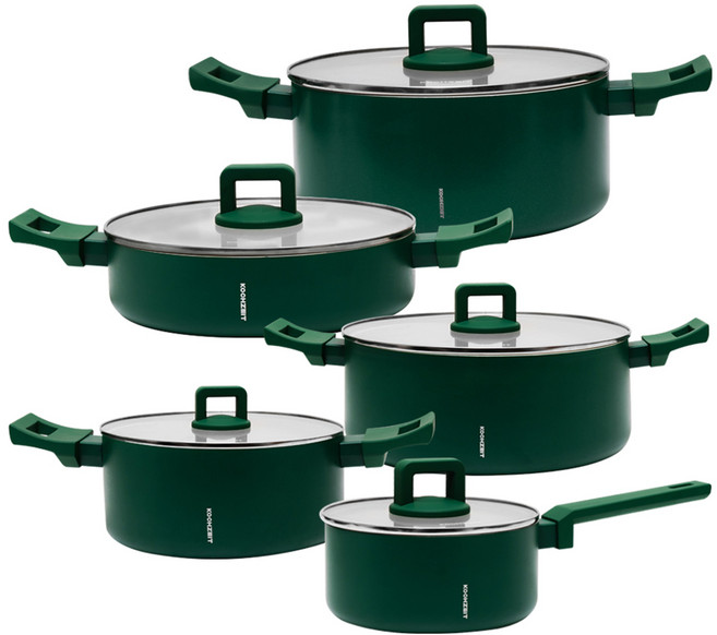 코젤 미네르바 논스틱 세라믹 코팅 냄비 IH 인덕션겸용 5종세트, 1세트, 5종, 포레스트그린