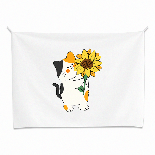 감개무냥 럭키캣 패브릭 포스터, 해바라기냥, 가로형, 대형