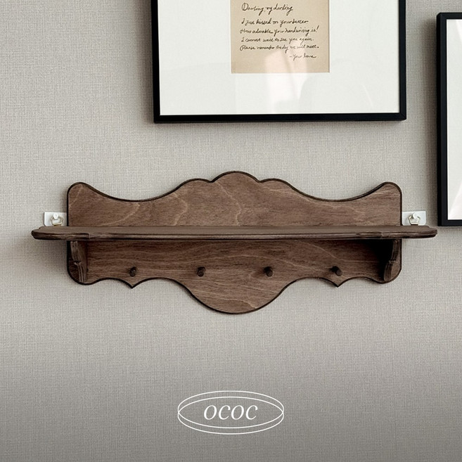 오크오크 엔틱 원목 벽선반 꼭꼬핀 무타공 무지주 빈티지 벽걸이 수납 행거, 2단, 다크브라운