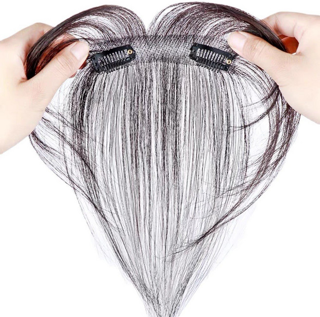 지누초이 여성 앞머리 볼륨커버 인모 정수리 수제 부분가발, 1개, 브라운