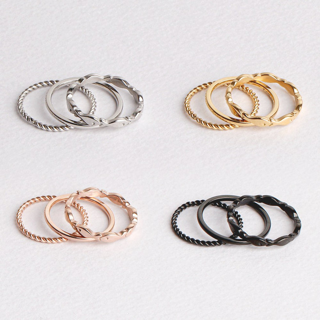 VARAM [3종세트] 써지컬316L스틸 에떼르 물고기 반지 세트