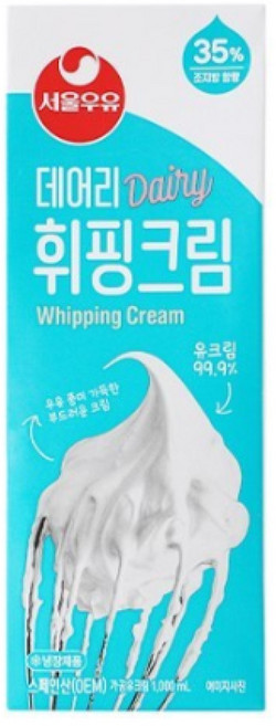 서울우유 데어리 동물성 휘핑크림 1Lx2, 1L