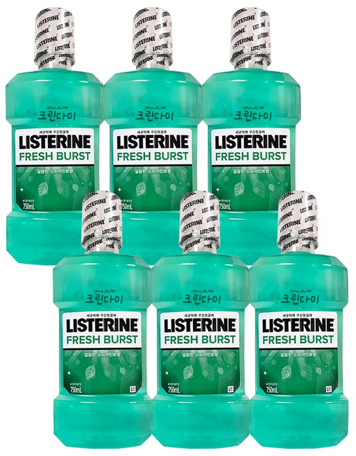 존슨앤존슨 리스테린 후레쉬 버스트 750ml 6개 ~ 구강청결제 세균억제 입냄새 프라그 치은염 치석 구취